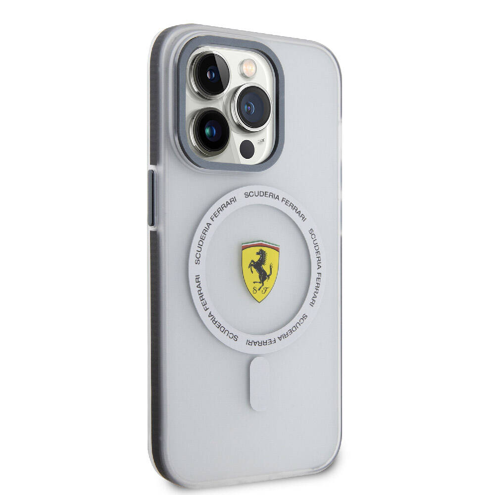 Apple iPhone 15 Pro Kılıf Ferrari Orjinal Lisanslı M-safe Şarj Özellikli Kontrast Bumper SF Ring Kapak Siyah