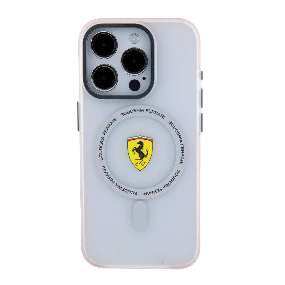 Apple iPhone 15 Pro Kılıf Ferrari Orjinal Lisanslı M-safe Şarj Özellikli Kontrast Bumper SF Ring Kapak Kırmızı