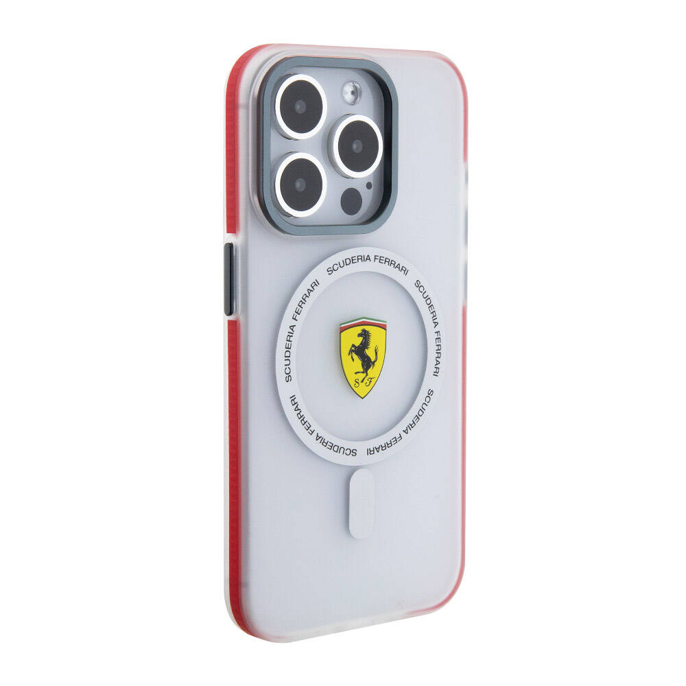 Apple iPhone 15 Pro Kılıf Ferrari Orjinal Lisanslı M-safe Şarj Özellikli Kontrast Bumper SF Ring Kapak Siyah