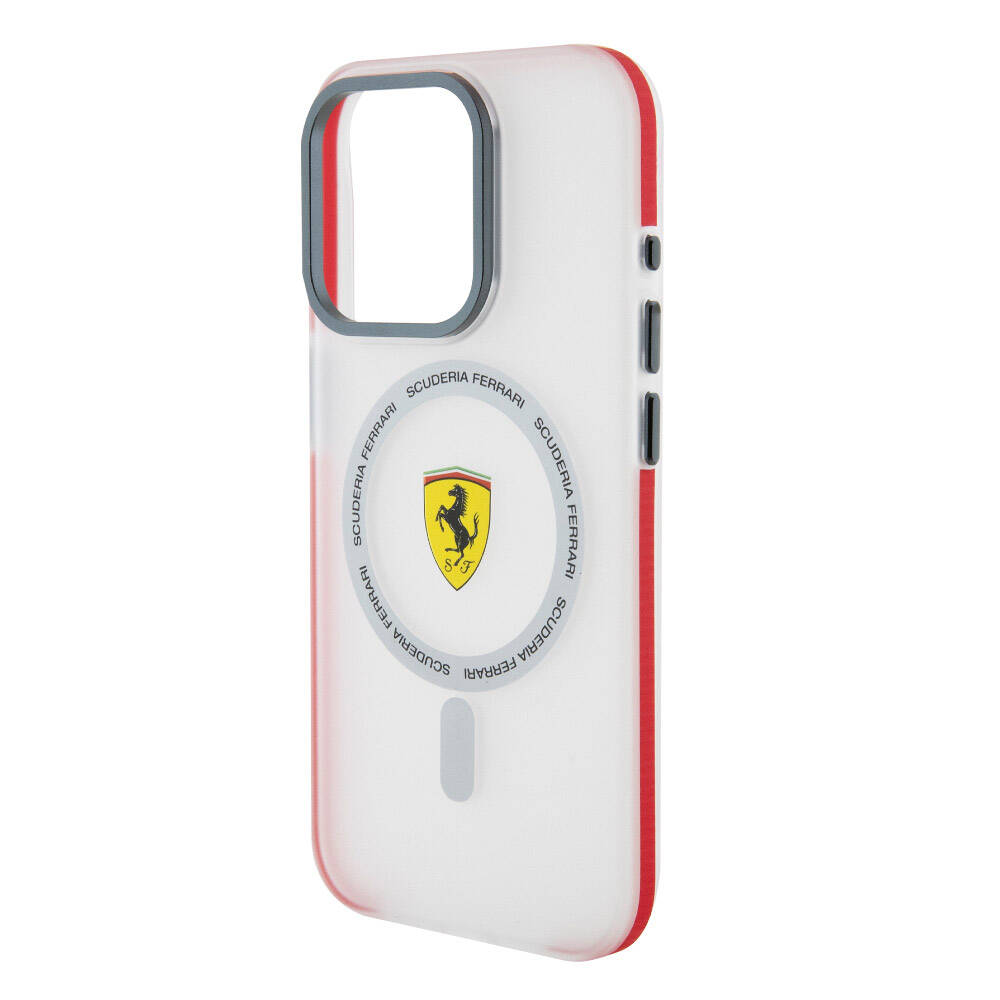 Apple iPhone 15 Pro Kılıf Ferrari Orjinal Lisanslı M-safe Şarj Özellikli Kontrast Bumper SF Ring Kapak Kırmızı