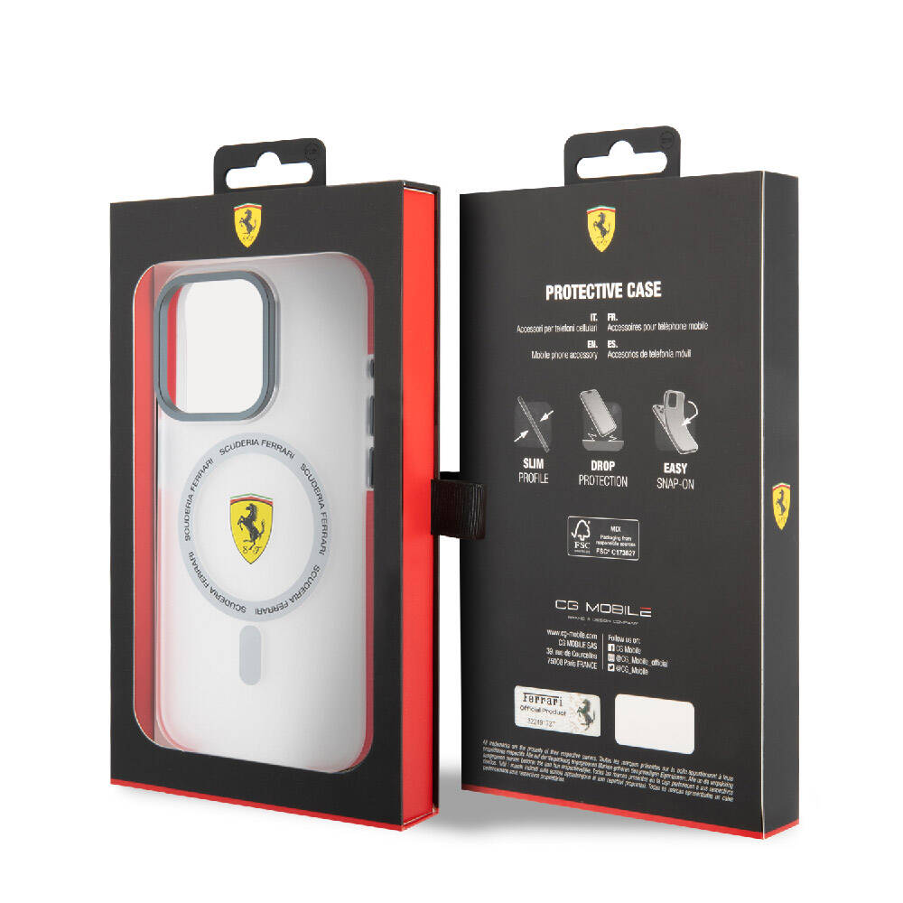 Apple iPhone 15 Pro Kılıf Ferrari Orjinal Lisanslı M-safe Şarj Özellikli Kontrast Bumper SF Ring Kapak Siyah