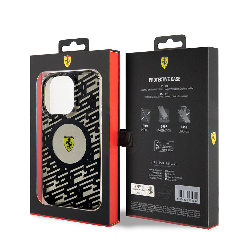 Apple iPhone 15 Pro Kılıf Ferrari Orjinal Lisanslı M-safe Şarj Özellikli Multi SF Kapak Siyah