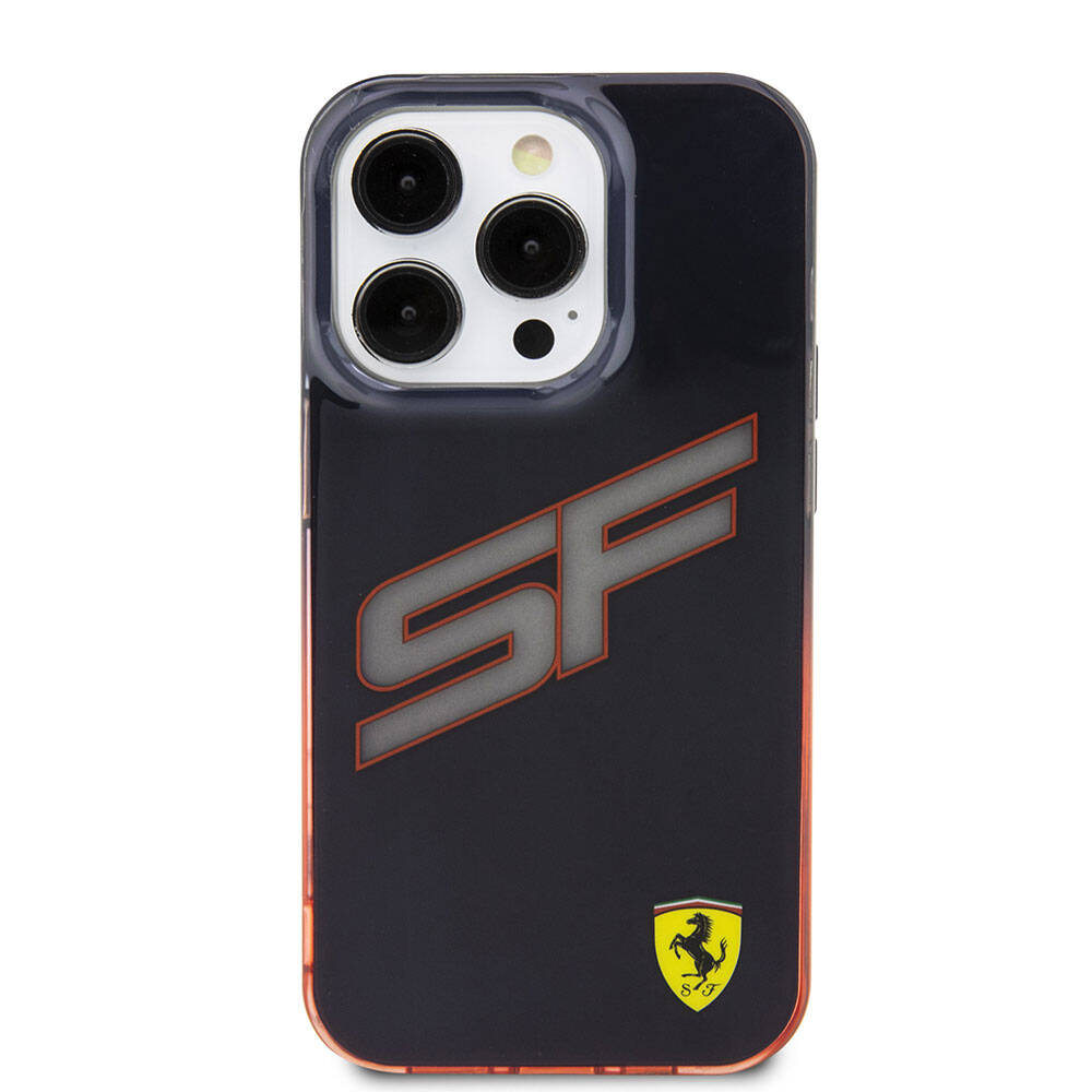 Apple iPhone 15 Pro Kılıf Ferrari Orjinal Lisanslı Transparan SF Yazılı Kenarları Renk Geçişli Kapak Siyah
