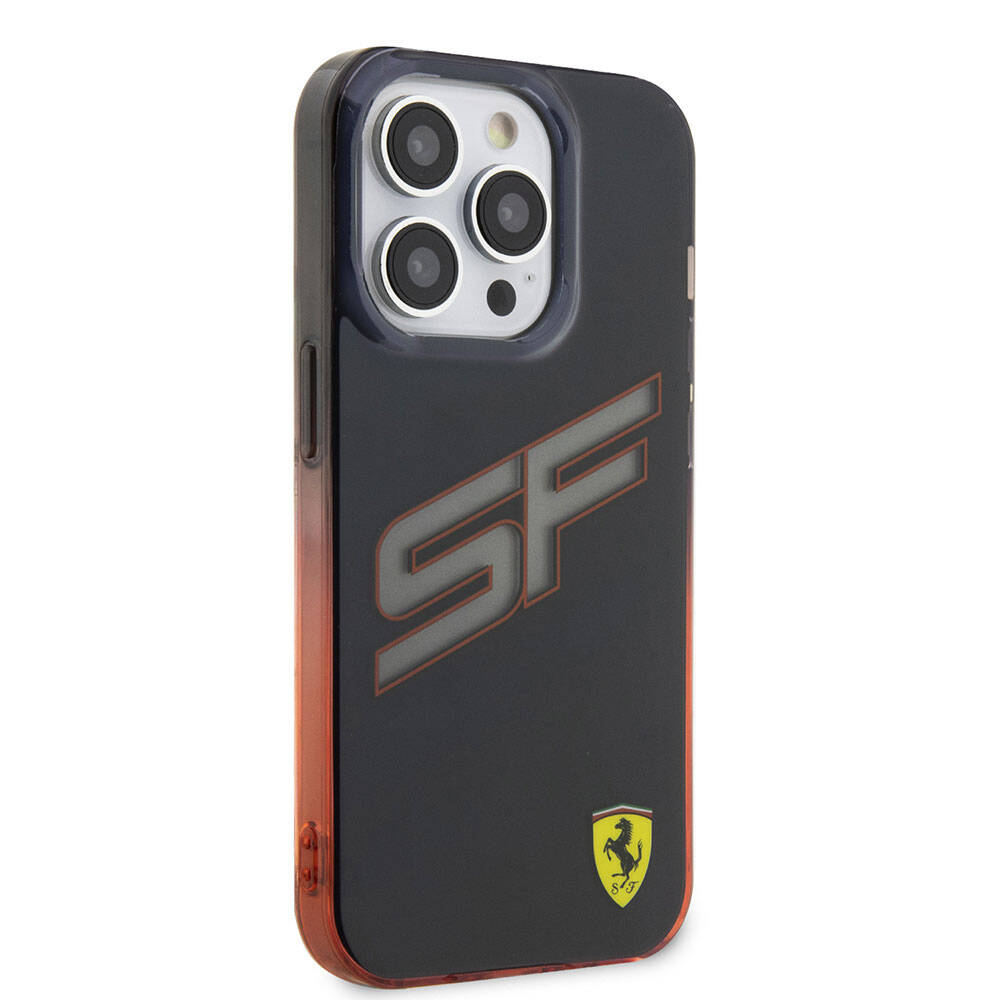 Apple iPhone 15 Pro Kılıf Ferrari Orjinal Lisanslı Transparan SF Yazılı Kenarları Renk Geçişli Kapak Siyah
