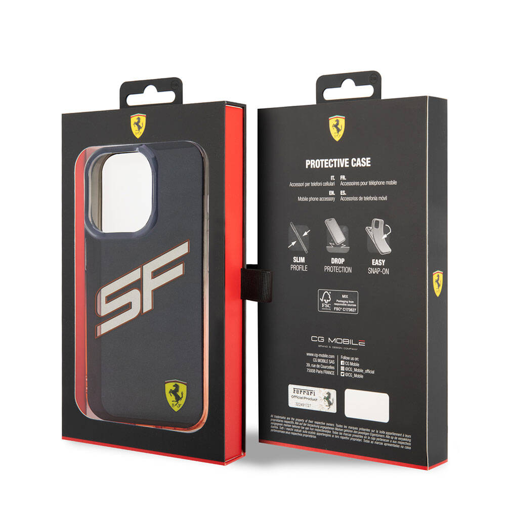 Apple iPhone 15 Pro Kılıf Ferrari Orjinal Lisanslı Transparan SF Yazılı Kenarları Renk Geçişli Kapak Siyah