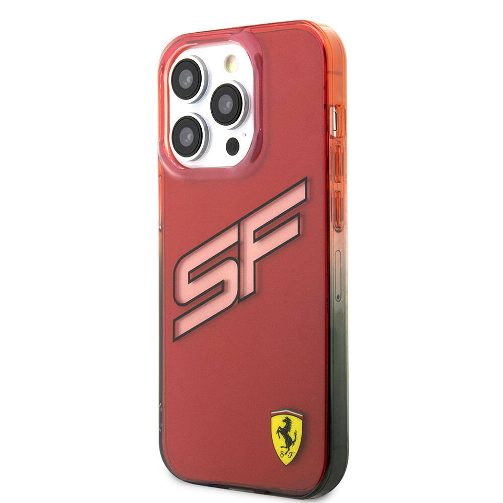 Apple iPhone 15 Pro Kılıf Ferrari Orjinal Lisanslı Transparan SF Yazılı Kenarları Renk Geçişli Kapak Siyah