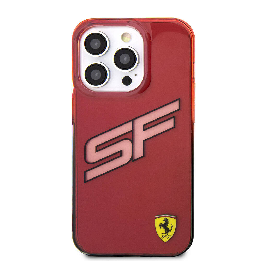 Apple iPhone 15 Pro Kılıf Ferrari Orjinal Lisanslı Transparan SF Yazılı Kenarları Renk Geçişli Kapak Siyah
