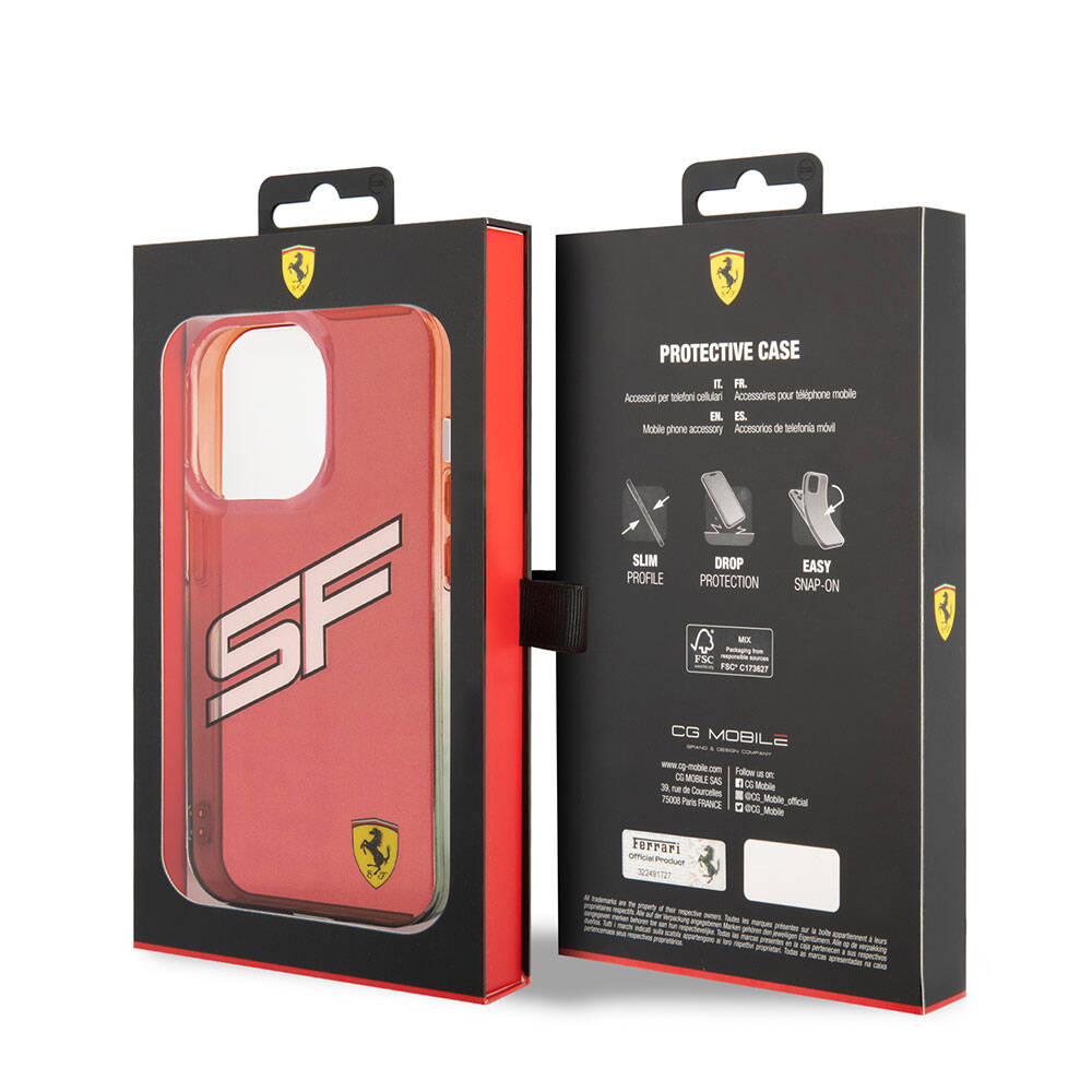 Apple iPhone 15 Pro Kılıf Ferrari Orjinal Lisanslı Transparan SF Yazılı Kenarları Renk Geçişli Kapak Siyah