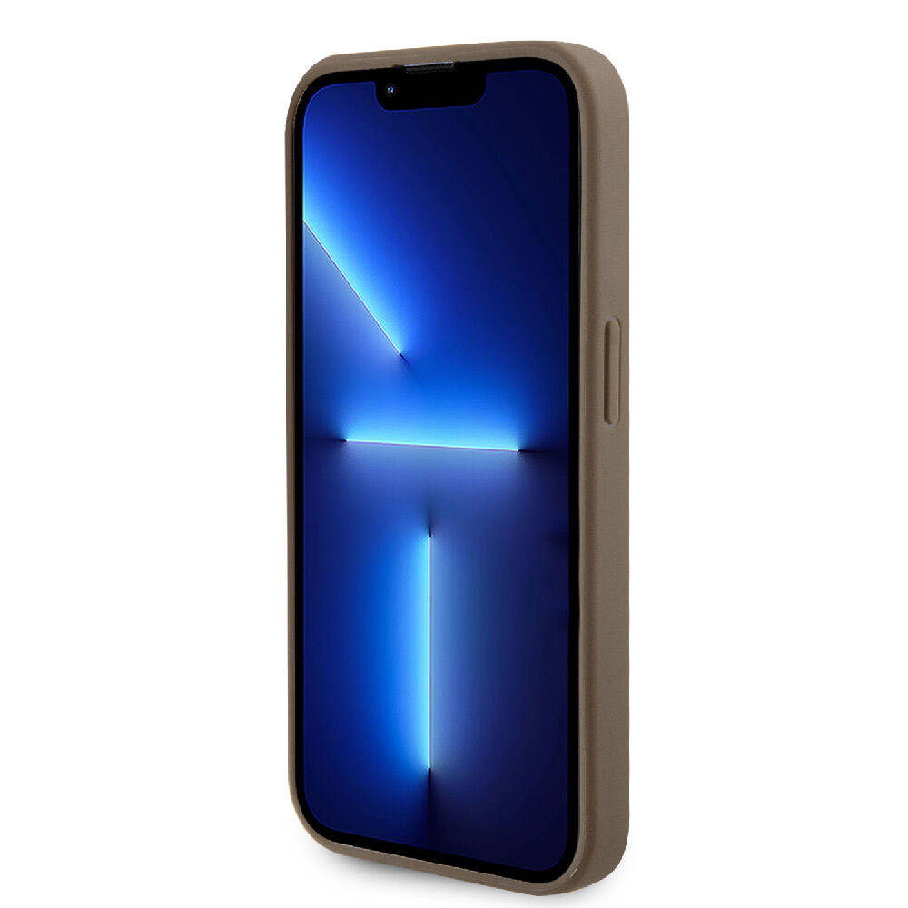Apple iPhone 15 Pro Kılıf Guess Orjinal Lisanslı Delikli Yazı ve 4G Glitter Büyük Metal Logolu Kapak Gold