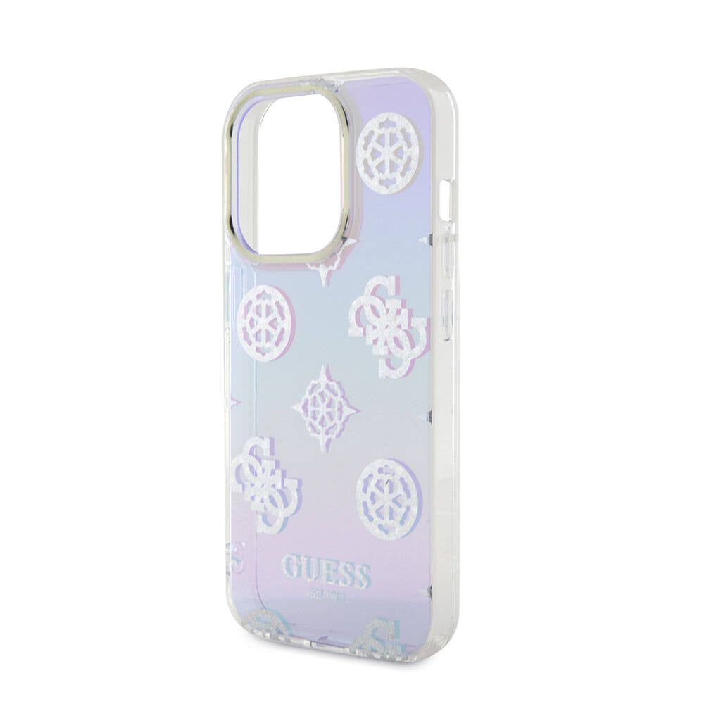 Apple iPhone 15 Pro Kılıf Guess Orjinal Lisanslı Desenli Yazı Logolu Askı İpli Holografik Glitter Peony Kapak Pembe