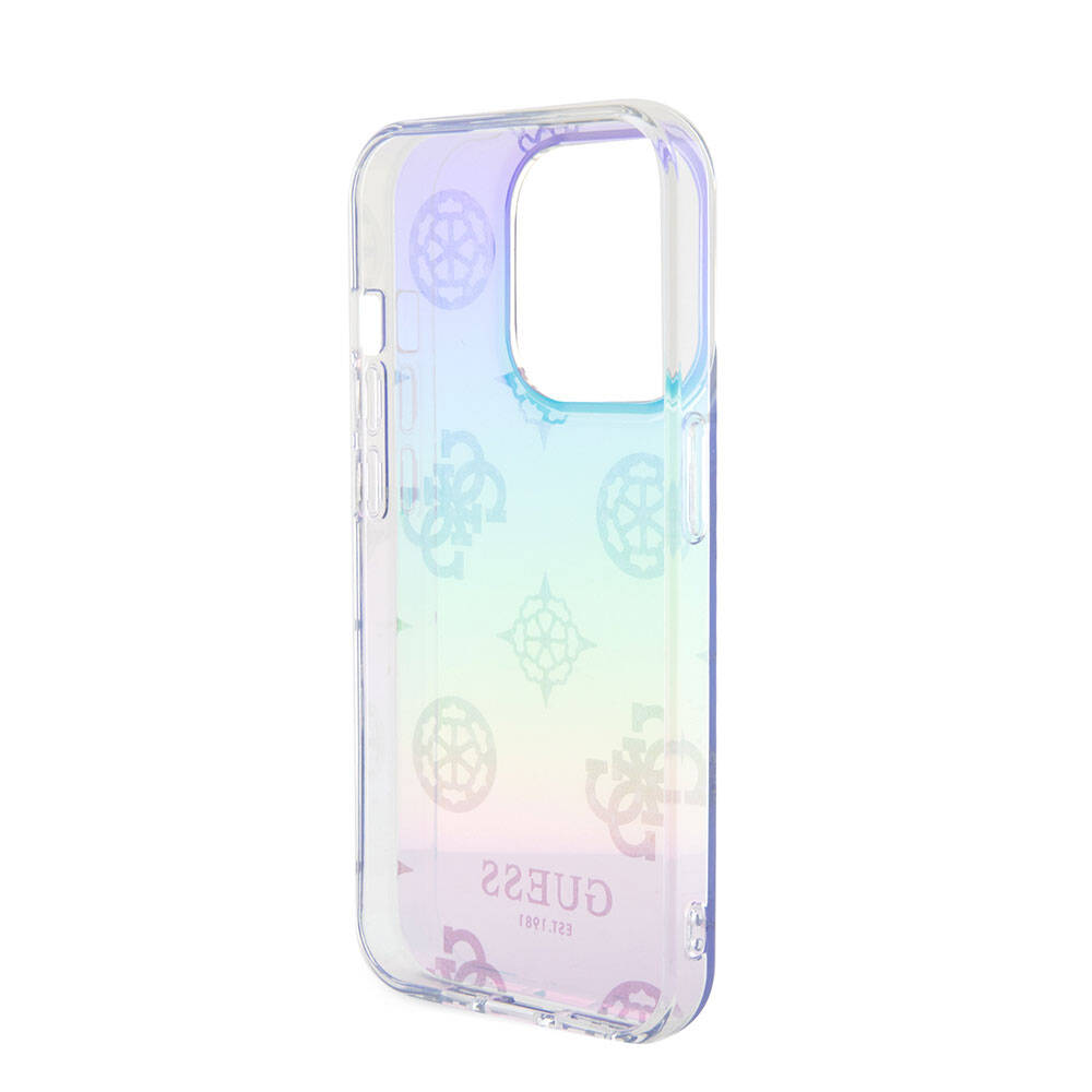 Apple iPhone 15 Pro Kılıf Guess Orjinal Lisanslı Desenli Yazı Logolu Askı İpli Holografik Glitter Peony Kapak Pembe