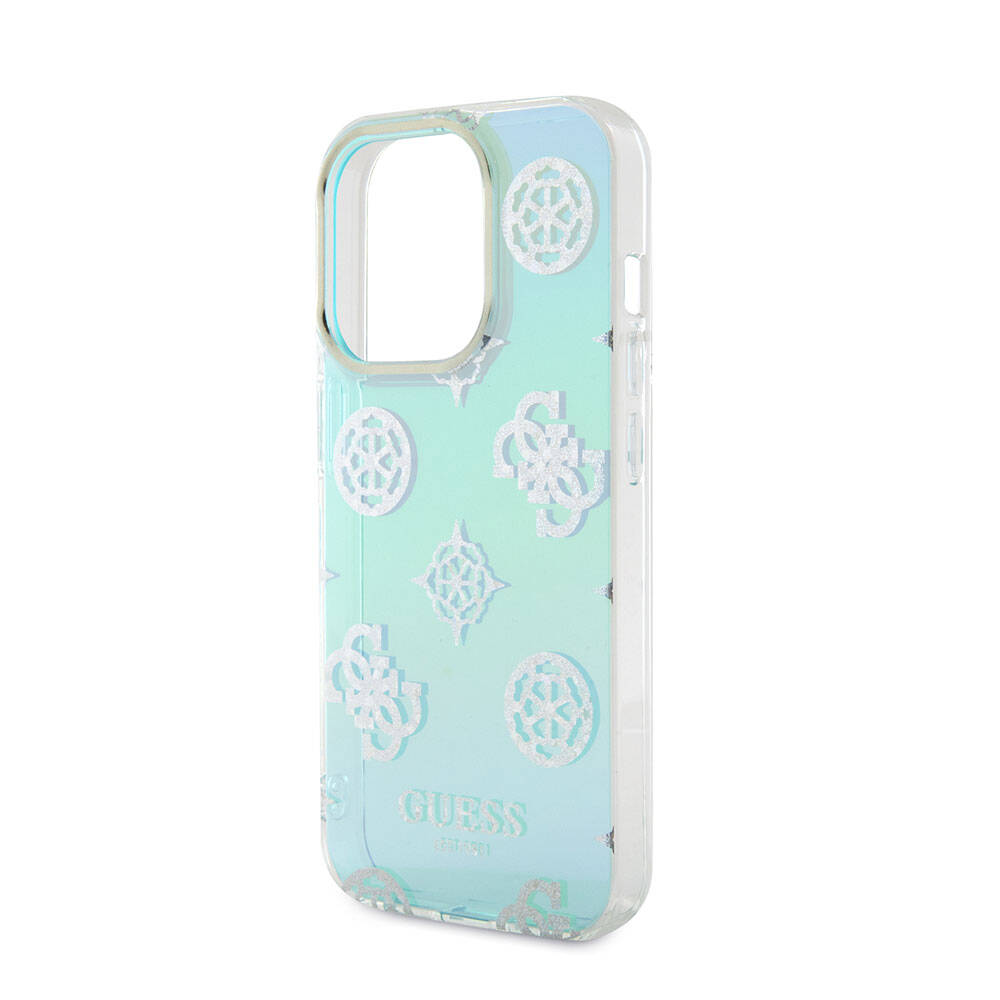 Apple iPhone 15 Pro Kılıf Guess Orjinal Lisanslı Desenli Yazı Logolu Askı İpli Holografik Glitter Peony Kapak Pembe