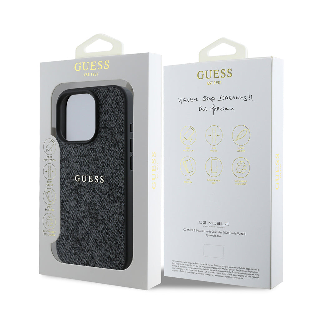 Apple iPhone 15 Pro Kılıf Guess Orjinal Lisanslı M-safe Şarj Özellikli 4G Desen Yazı Logolu Kapak Pembe