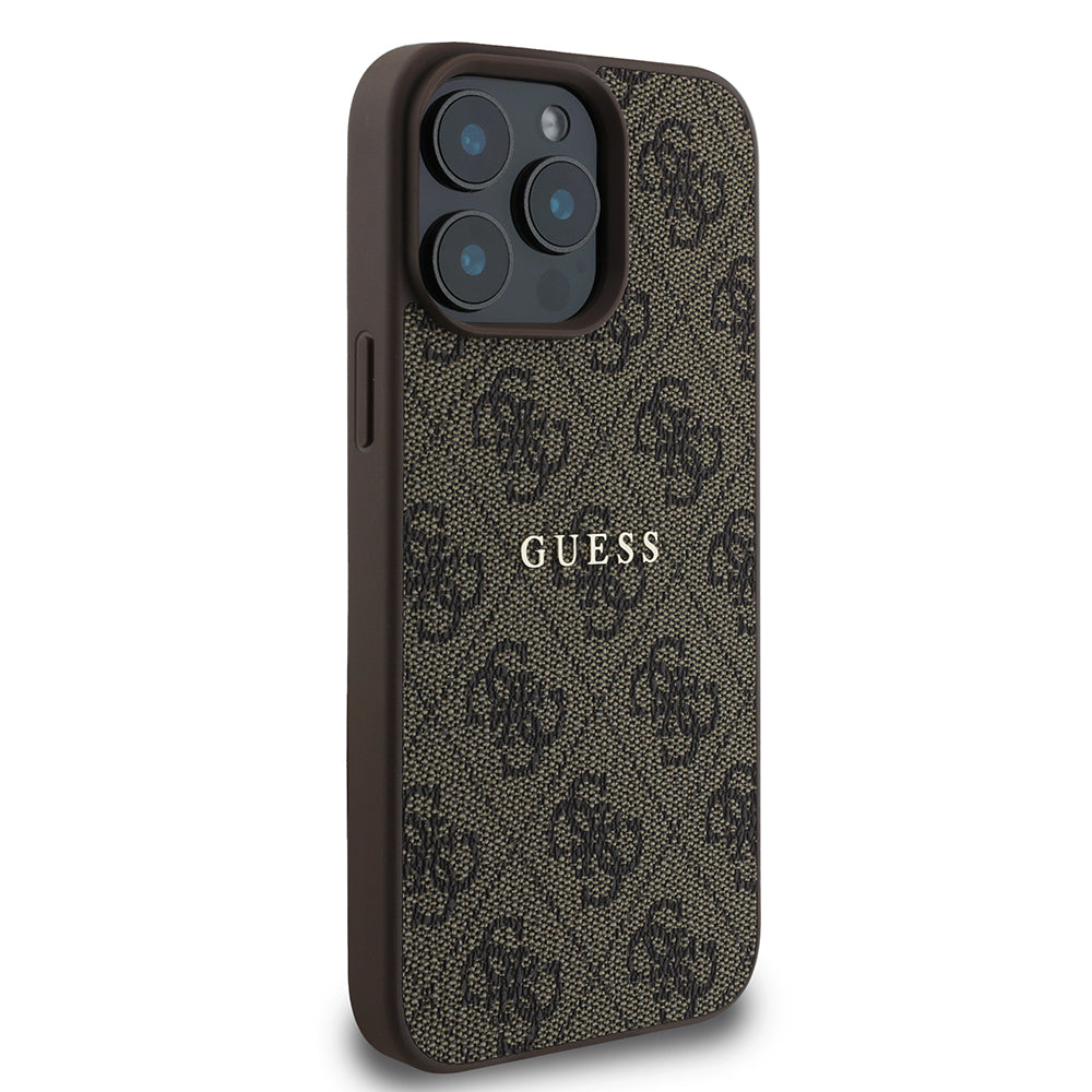 Apple iPhone 15 Pro Kılıf Guess Orjinal Lisanslı M-safe Şarj Özellikli 4G Desen Yazı Logolu Kapak Pembe