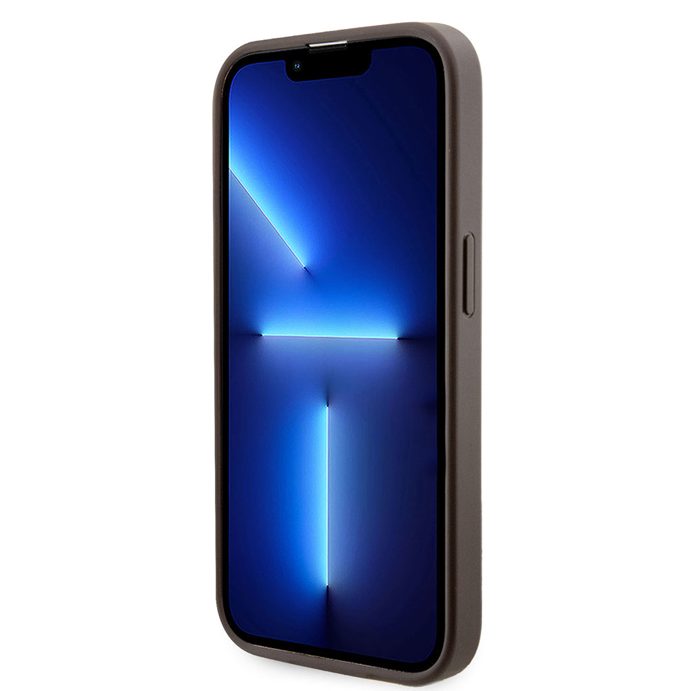 Apple iPhone 15 Pro Kılıf Guess Orjinal Lisanslı M-safe Şarj Özellikli 4G Şerit Tasarımlı Printed Kapak Kahverengi