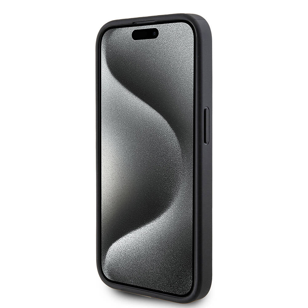 Apple iPhone 15 Pro Kılıf Guess Orjinal Lisanslı M-safe Şarj Özellikli PU Halkalı 4G Desenli Yazı Logolu Kapak Kahverengi