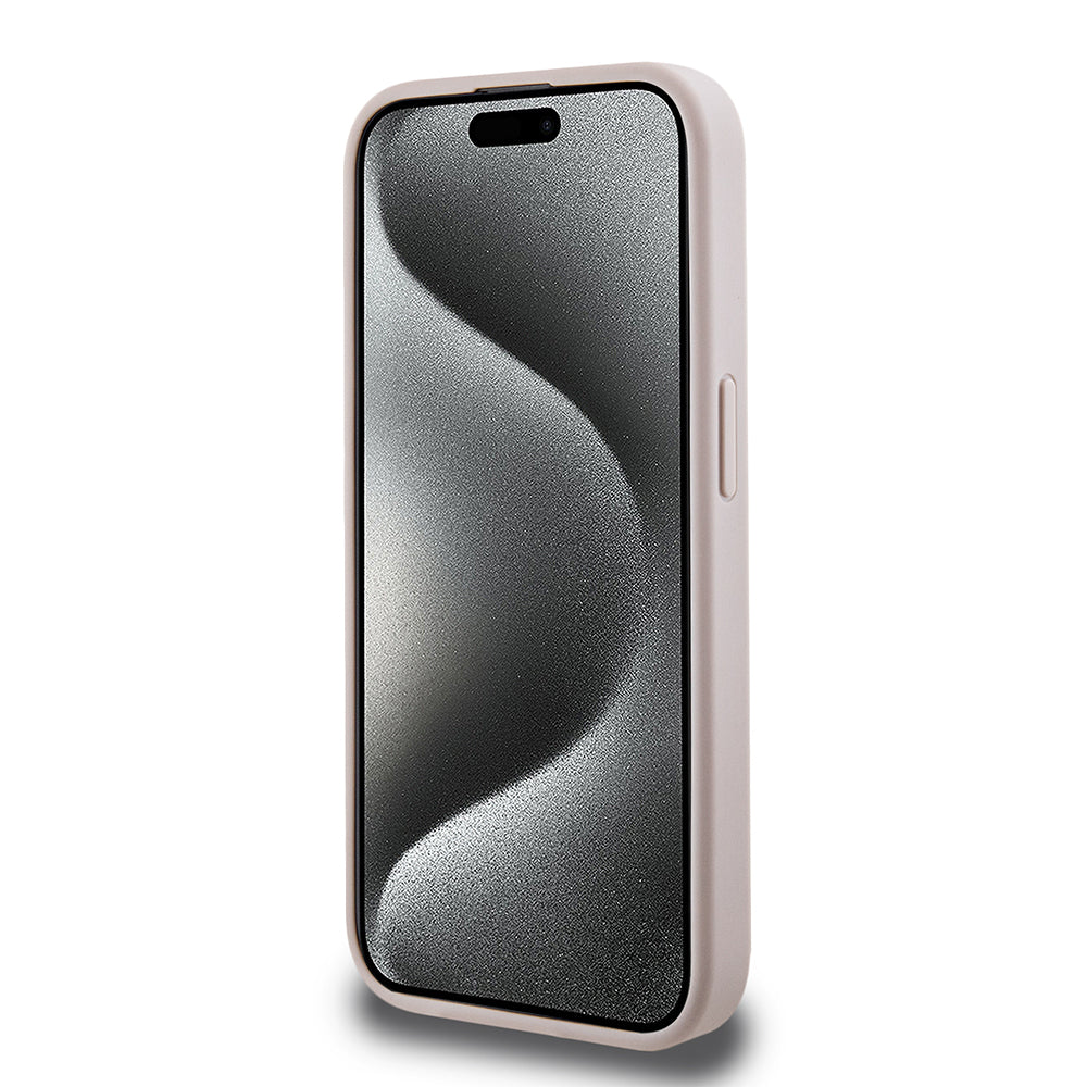 Apple iPhone 15 Pro Kılıf Guess Orjinal Lisanslı M-safe Şarj Özellikli PU Üçgen Logo 4G Desenli Kapak Siyah