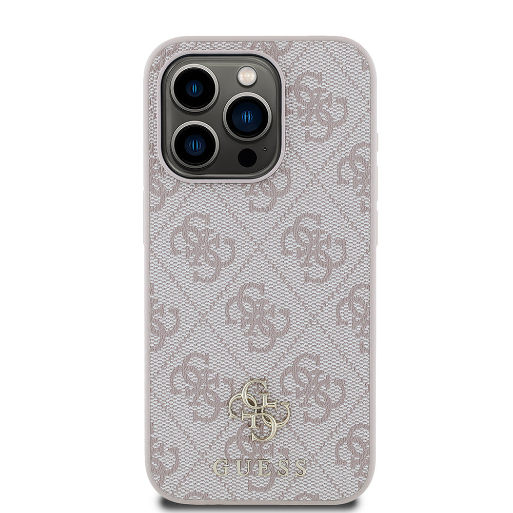 Apple iPhone 15 Pro Kılıf Guess Orjinal Lisanslı M-safe Şarj Özellikli Small 4G Classic Kapak Pembe