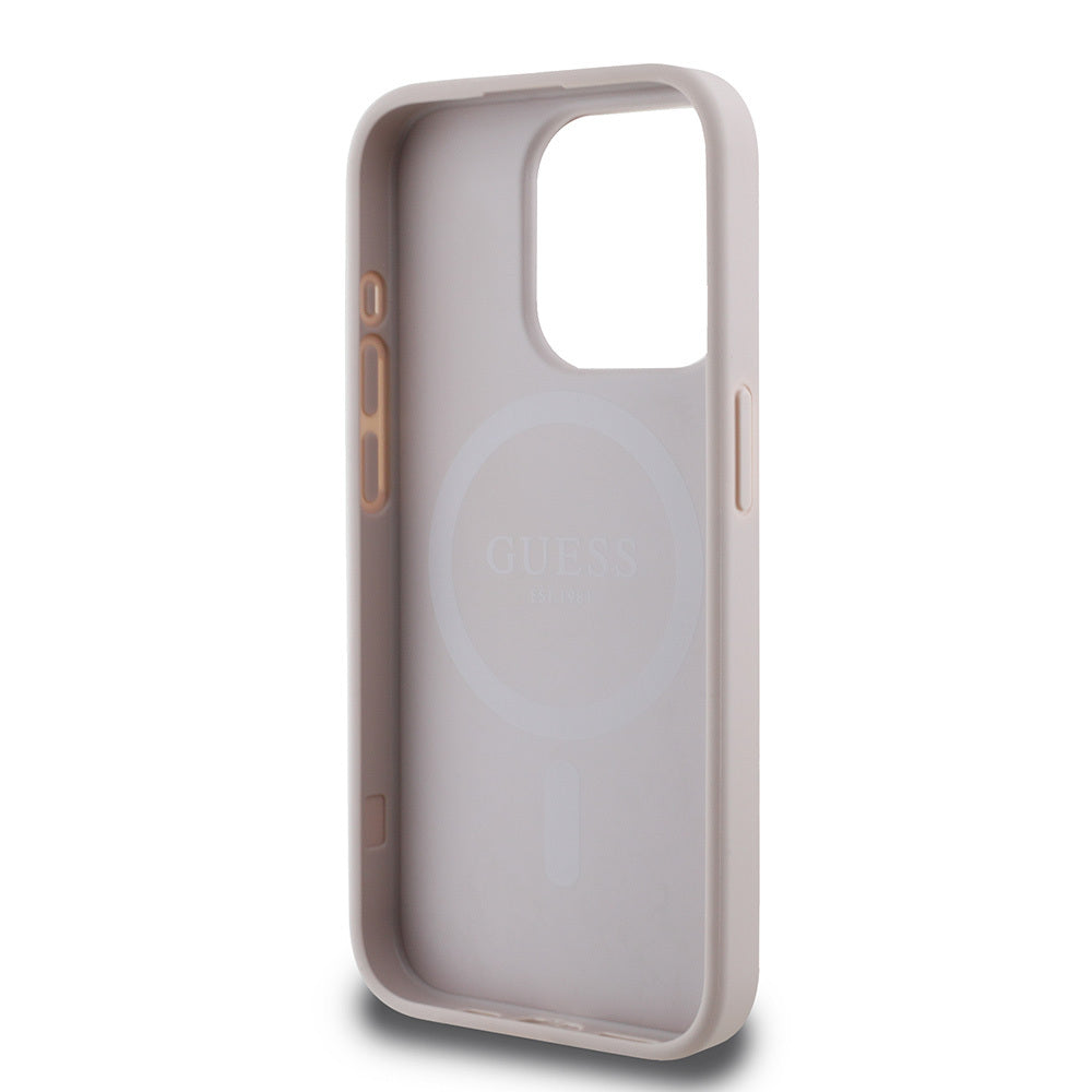Apple iPhone 15 Pro Kılıf Guess Orjinal Lisanslı M-safe Şarj Özellikli Small 4G Classic Kapak Pembe