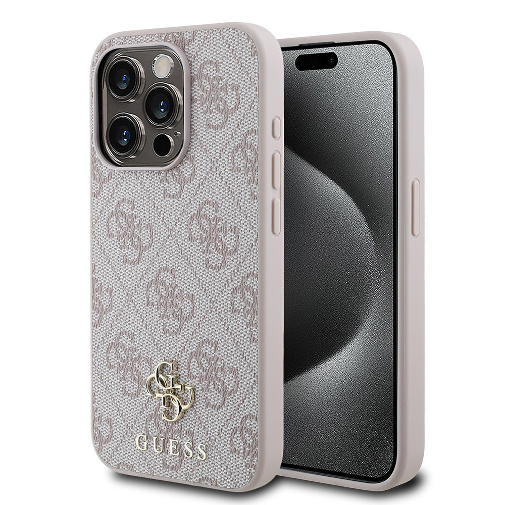 Apple iPhone 15 Pro Kılıf Guess Orjinal Lisanslı M-safe Şarj Özellikli Small 4G Classic Kapak Pembe