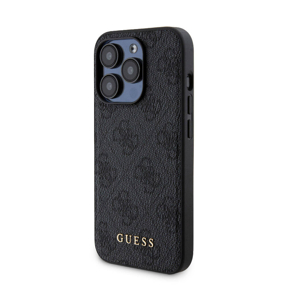 Apple iPhone 15 Pro Kılıf Guess Orjinal Lisanslı M-safe Şarj Özellikli Yazı Logolu 4G Desenli Kapak + Powerbank 5000mAh 2in1 Set Kahverengi