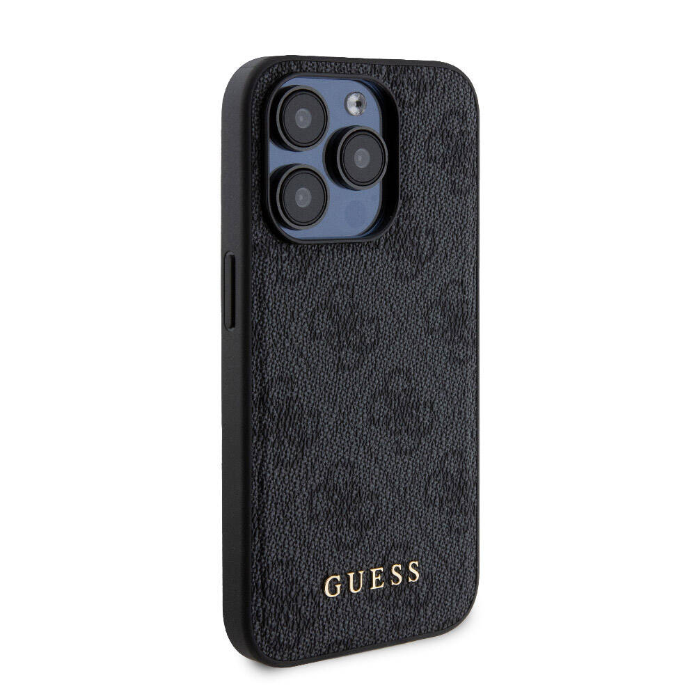 Apple iPhone 15 Pro Kılıf Guess Orjinal Lisanslı M-safe Şarj Özellikli Yazı Logolu 4G Desenli Kapak + Powerbank 5000mAh 2in1 Set Kahverengi