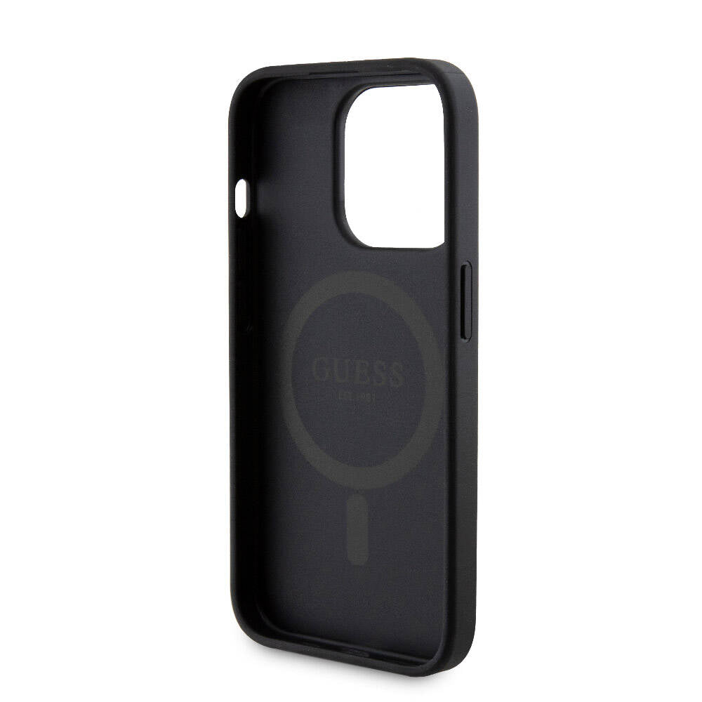 Apple iPhone 15 Pro Kılıf Guess Orjinal Lisanslı M-safe Şarj Özellikli Yazı Logolu 4G Desenli Kapak + Powerbank 5000mAh 2in1 Set Kahverengi