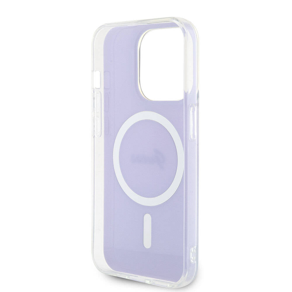 Apple iPhone 15 Pro Kılıf Guess Orjinal Lisanslı M-safe Şarj Özellikli Yazı Logolu Iridescent Kapak Turkuaz