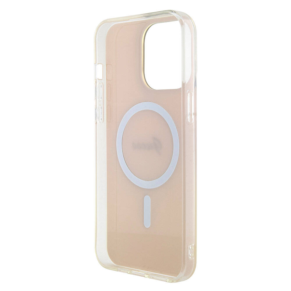 Apple iPhone 15 Pro Kılıf Guess Orjinal Lisanslı M-safe Şarj Özellikli Yazı Logolu Iridescent Kapak Turkuaz