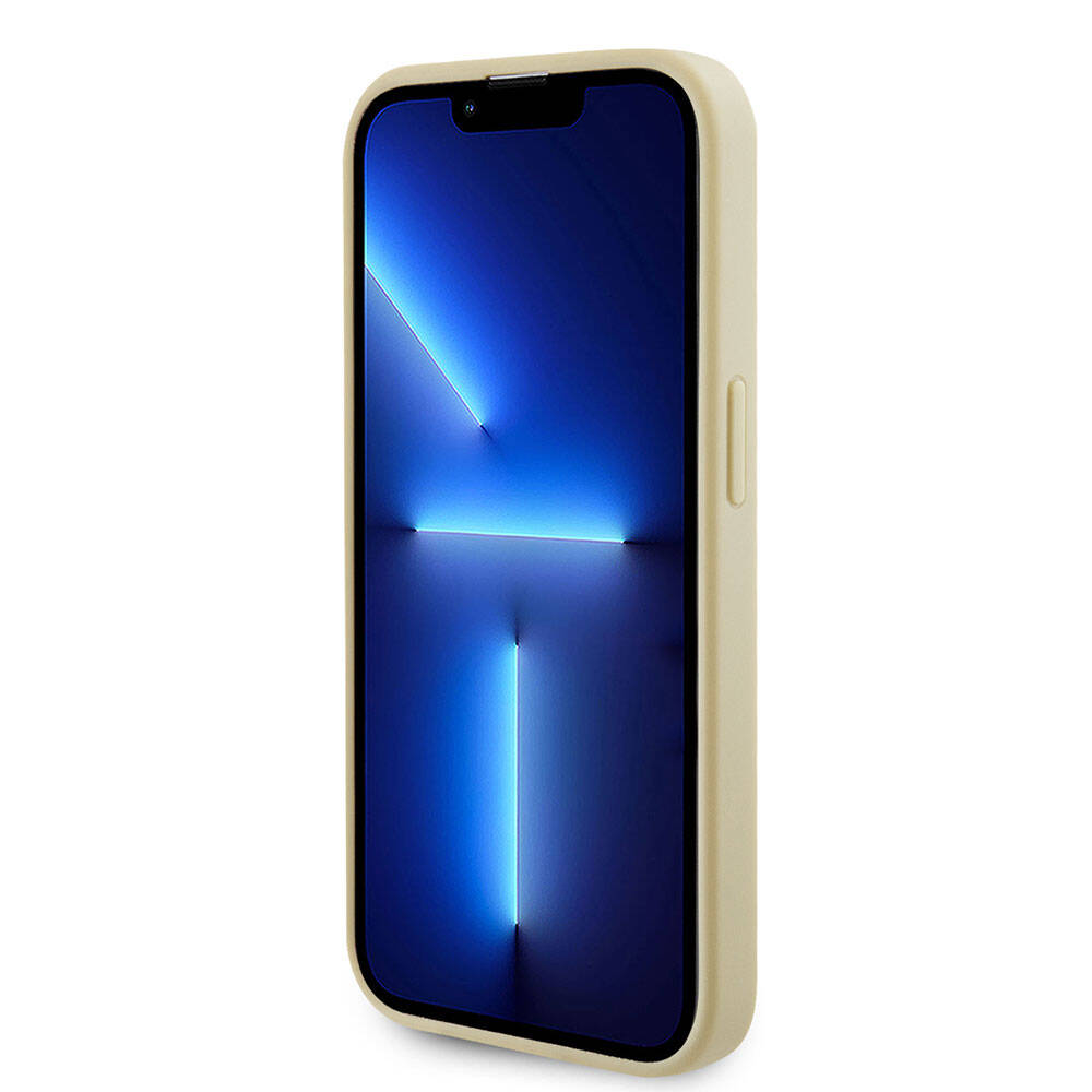 Apple iPhone 15 Pro Kılıf Guess Orjinal Lisanslı M-safe Şarj Özellikli Yazı Logolu Saffiano Kapak Krem