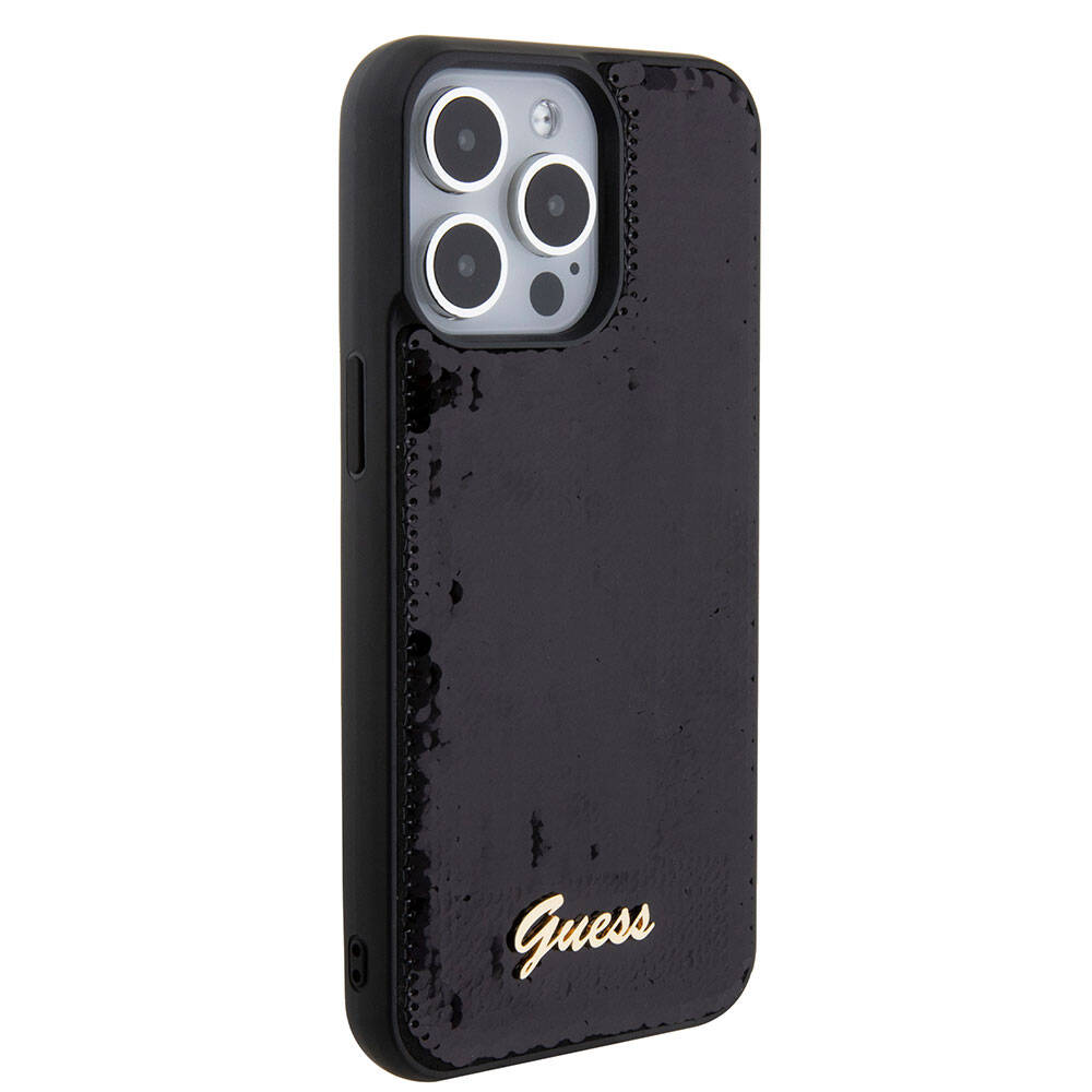 Apple iPhone 15 Pro Kılıf Guess Orjinal Lisanslı Pullu Arka Yüzey Metal Yazı Logolu Sequin Script Kapak Pembe