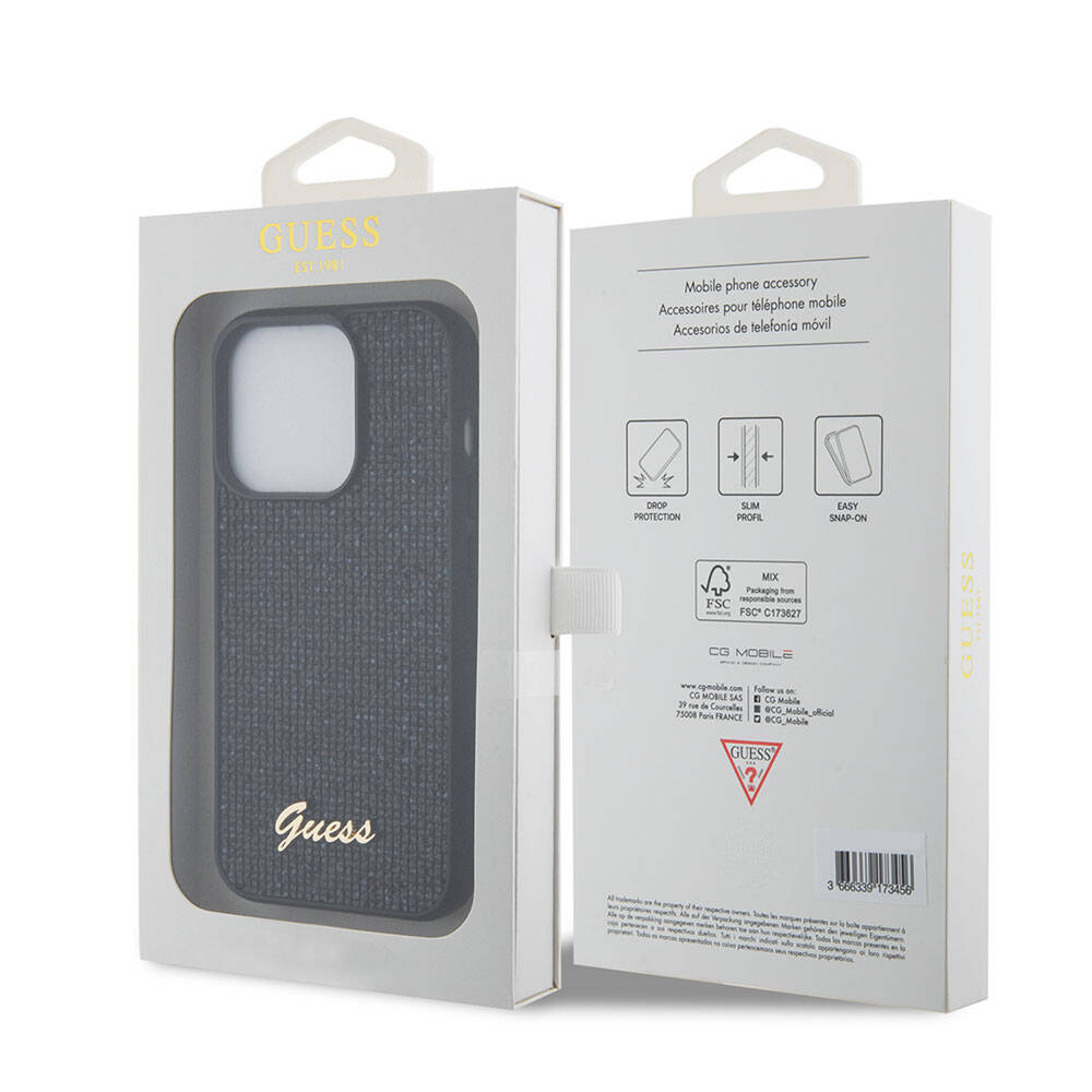Apple iPhone 15 Pro Kılıf Guess Orjinal Lisanslı Pullu Arka Yüzey Metal Yazı Logolu Sequin Script Kapak Pembe