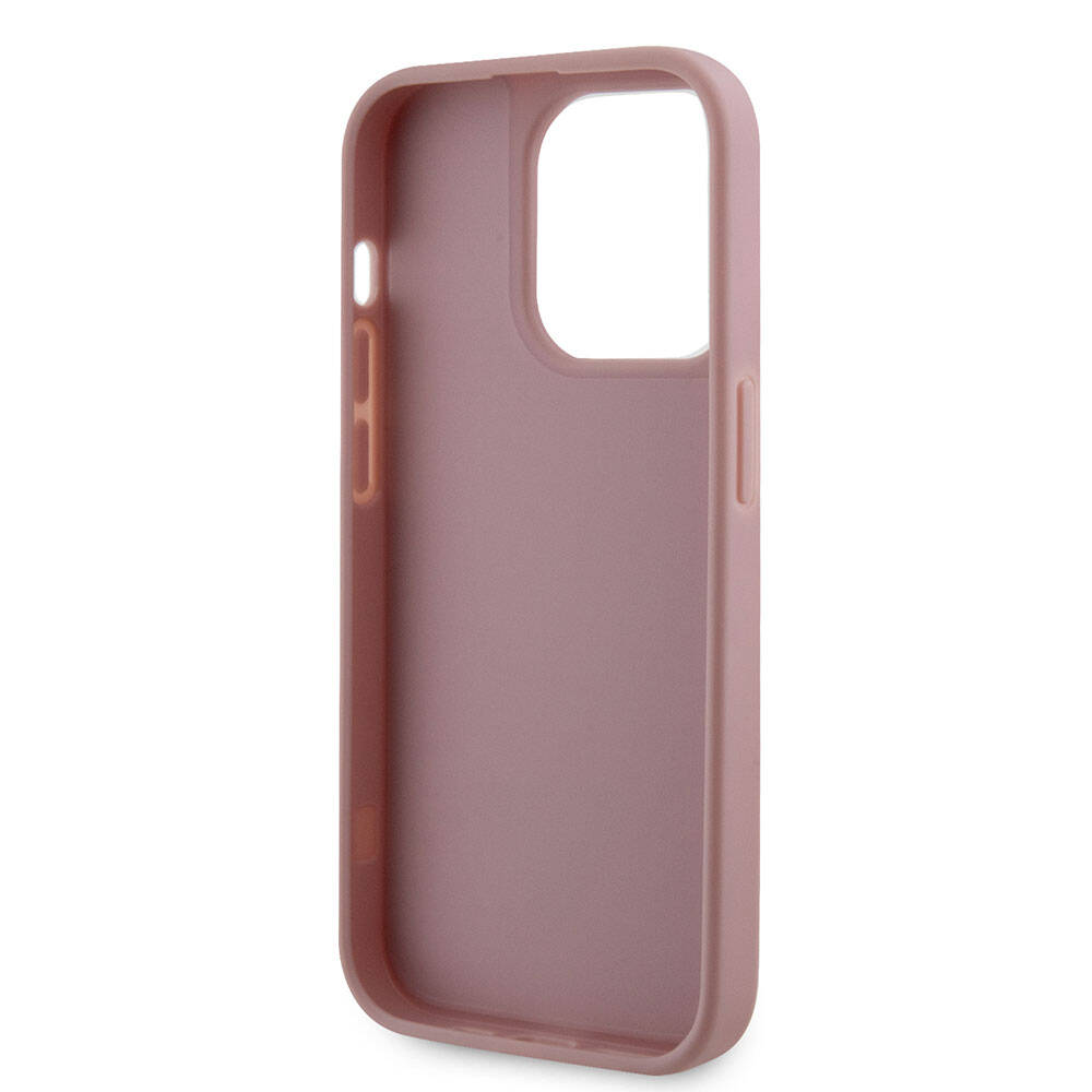 Apple iPhone 15 Pro Kılıf Guess Orjinal Lisanslı Taşlı Arka Yüzey Üçgen Logolu Kapak Pembe