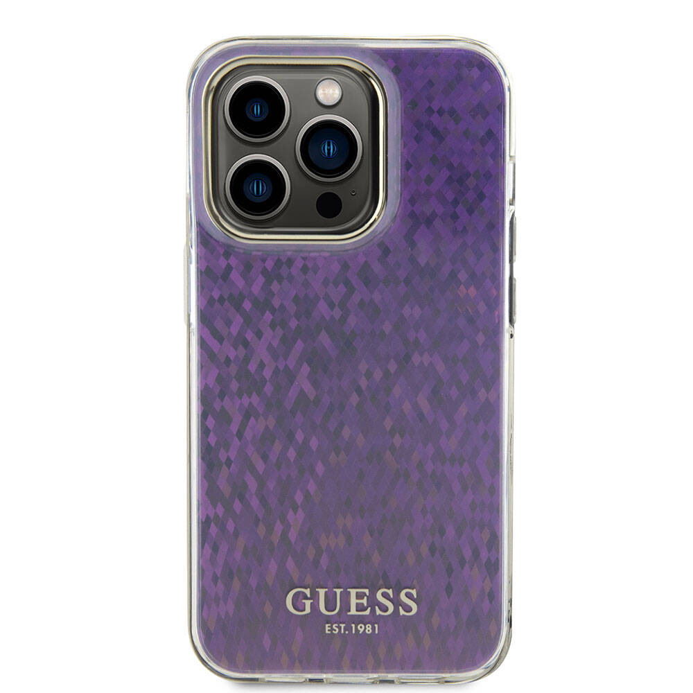 Apple iPhone 15 Pro Kılıf Guess Orjinal Lisanslı Yazı Logolu Mirror Disco Kapak Mor