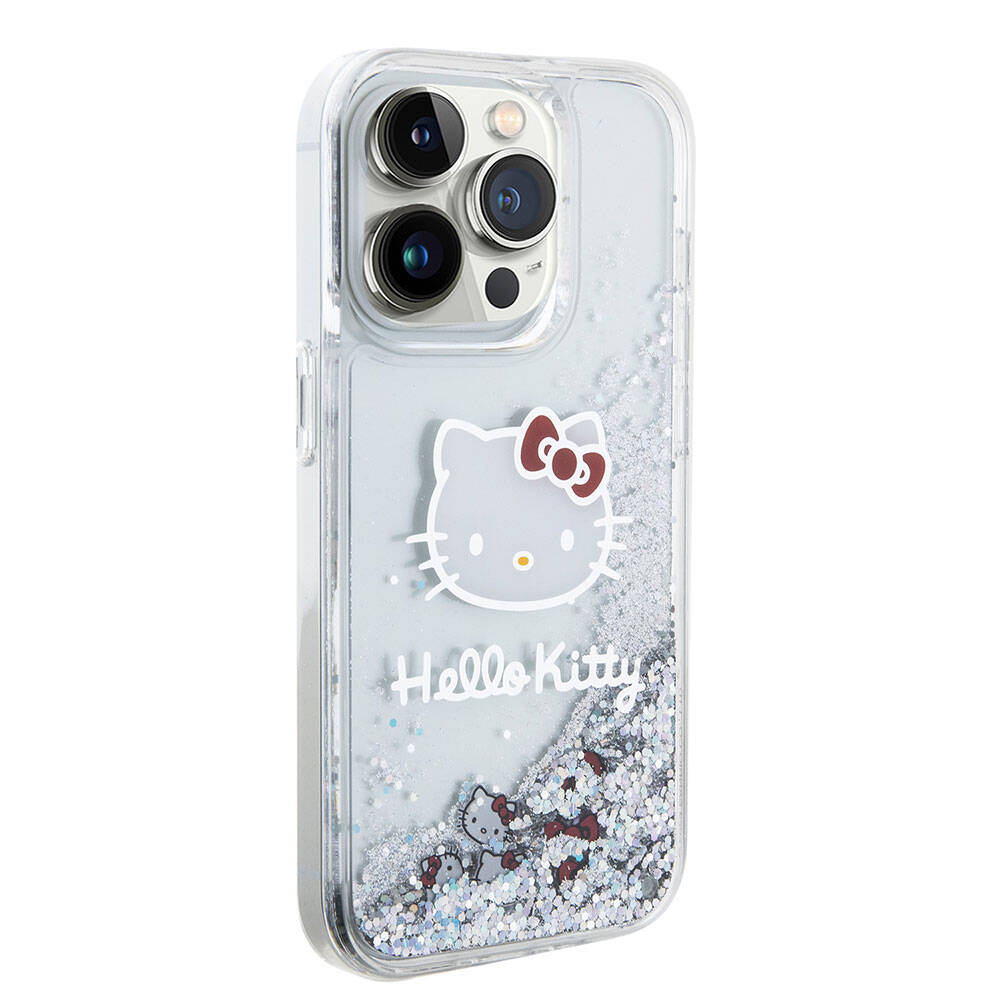 Apple iPhone 15 Pro Kılıf Hello Kitty Orjinal Lisanslı İkonik Sıvılı Glitter Kapak Pembe