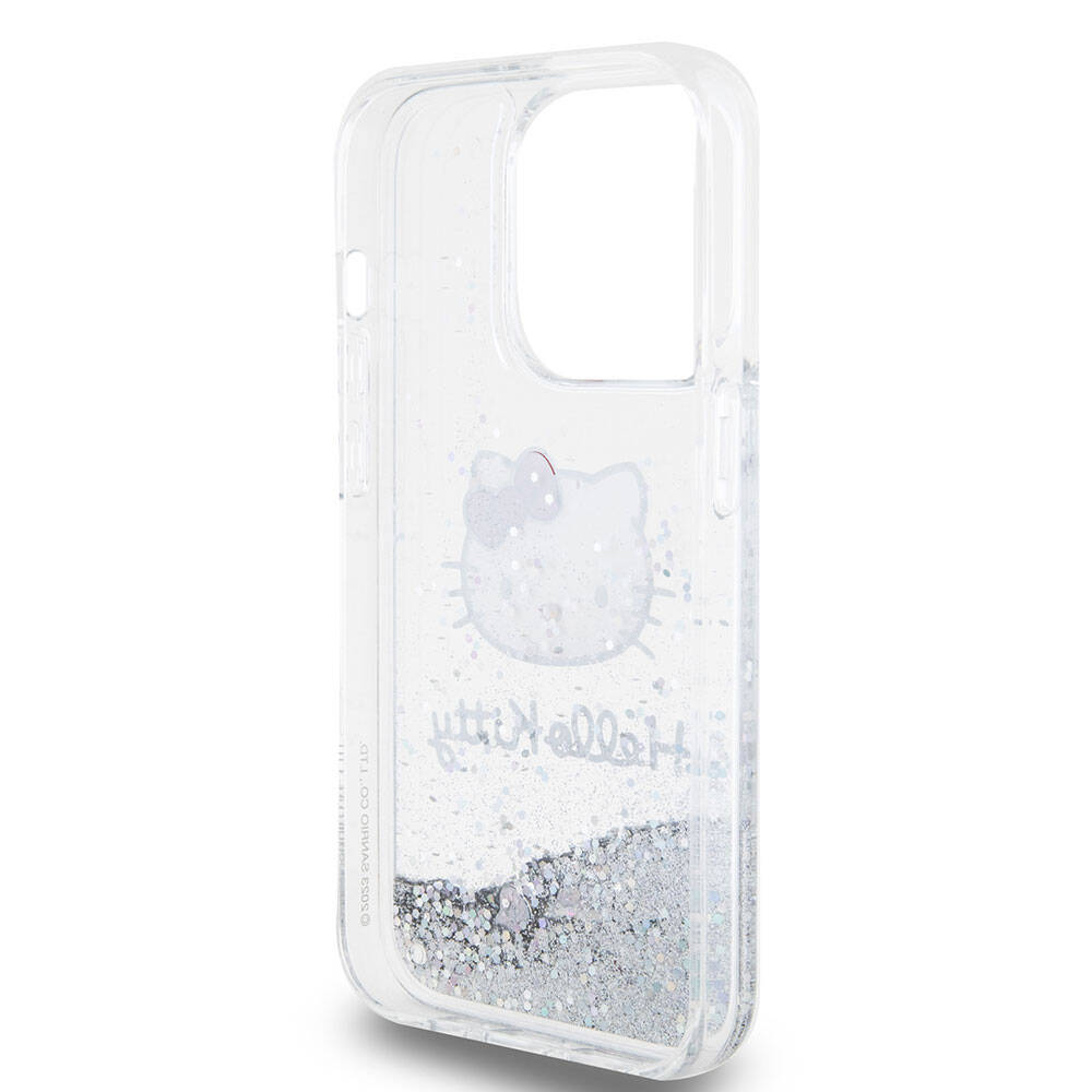 Apple iPhone 15 Pro Kılıf Hello Kitty Orjinal Lisanslı İkonik Sıvılı Glitter Kapak Pembe