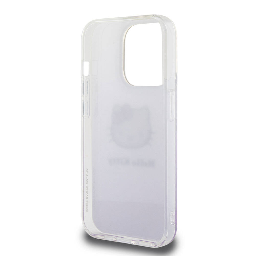 Apple iPhone 15 Pro Kılıf Hello Kitty Orjinal Lisanslı Yazı ve İkonik Logolu Elektroplating Kaplama Gradyan Kapak Pembe