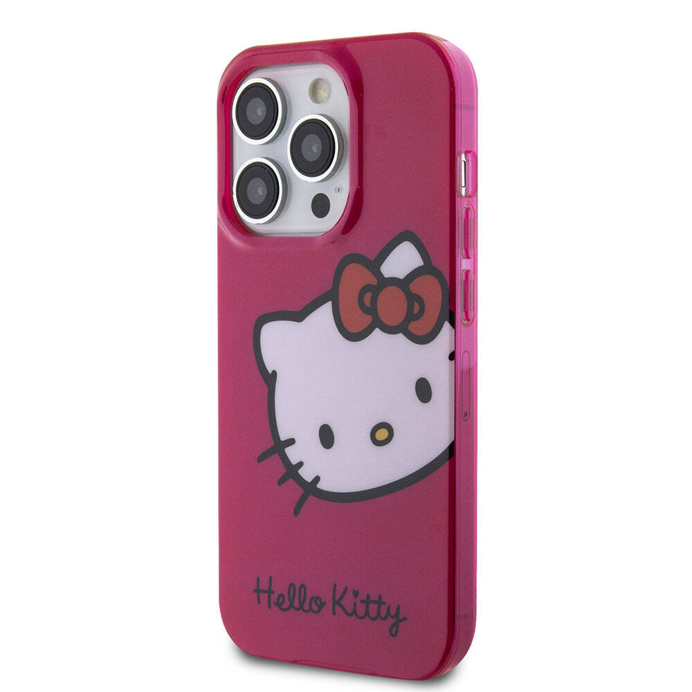 Apple iPhone 15 Pro Kılıf Hello Kitty Orjinal Lisanslı Yazı ve İkonik Logolu Kitty Head Kapak Beyaz