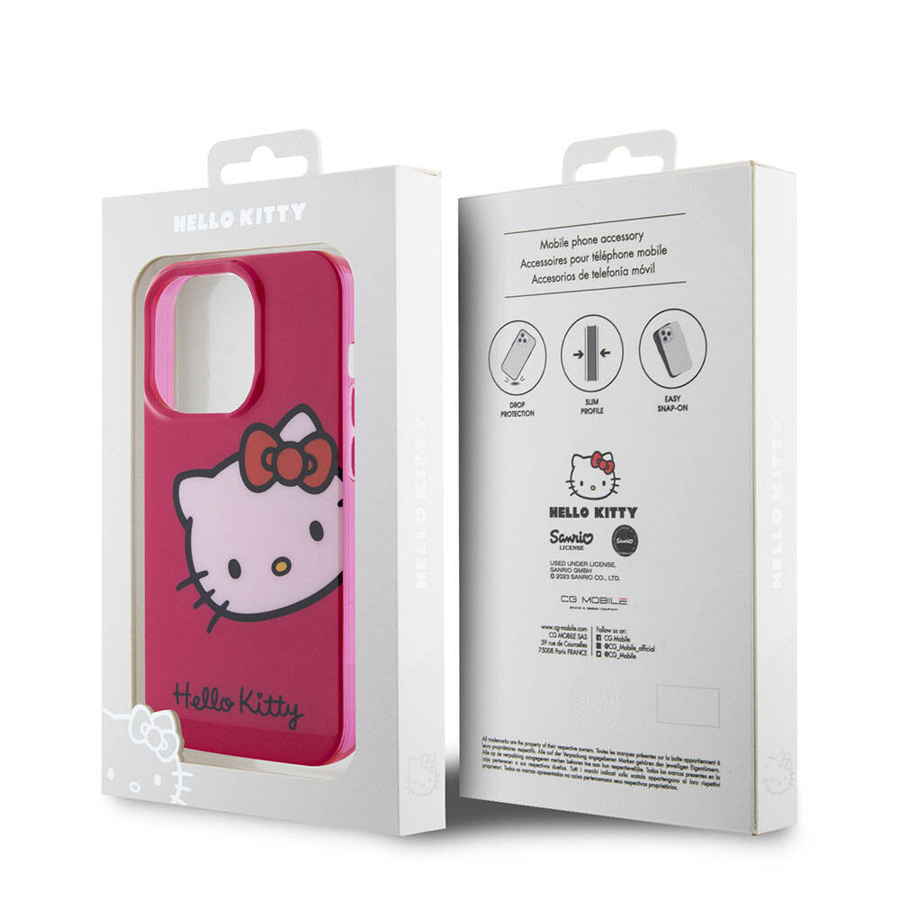 Apple iPhone 15 Pro Kılıf Hello Kitty Orjinal Lisanslı Yazı ve İkonik Logolu Kitty Head Kapak Beyaz