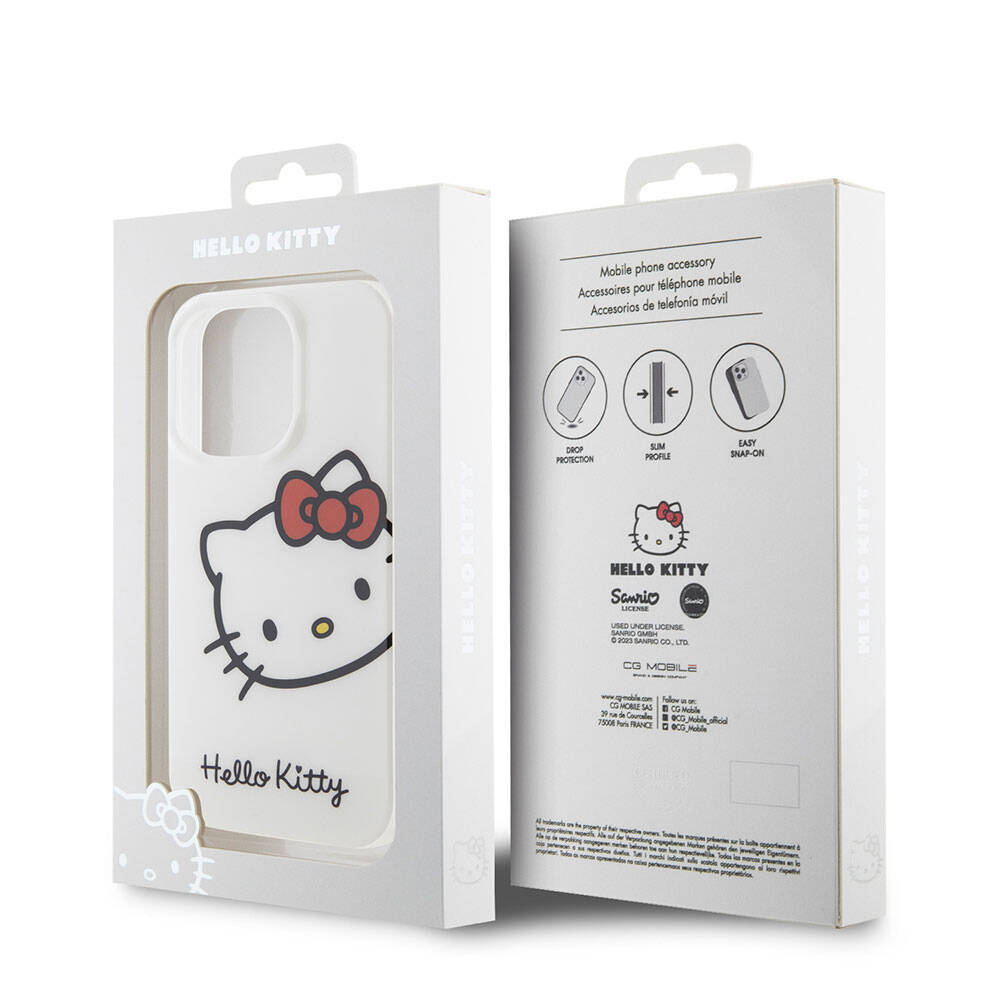 Apple iPhone 15 Pro Kılıf Hello Kitty Orjinal Lisanslı Yazı ve İkonik Logolu Kitty Head Kapak Beyaz