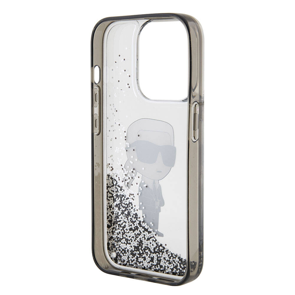 Apple iPhone 15 Pro Kılıf Karl Lagerfeld İkonik Sıvılı Glitter Orjinal Lisanslı Kapak Renksiz