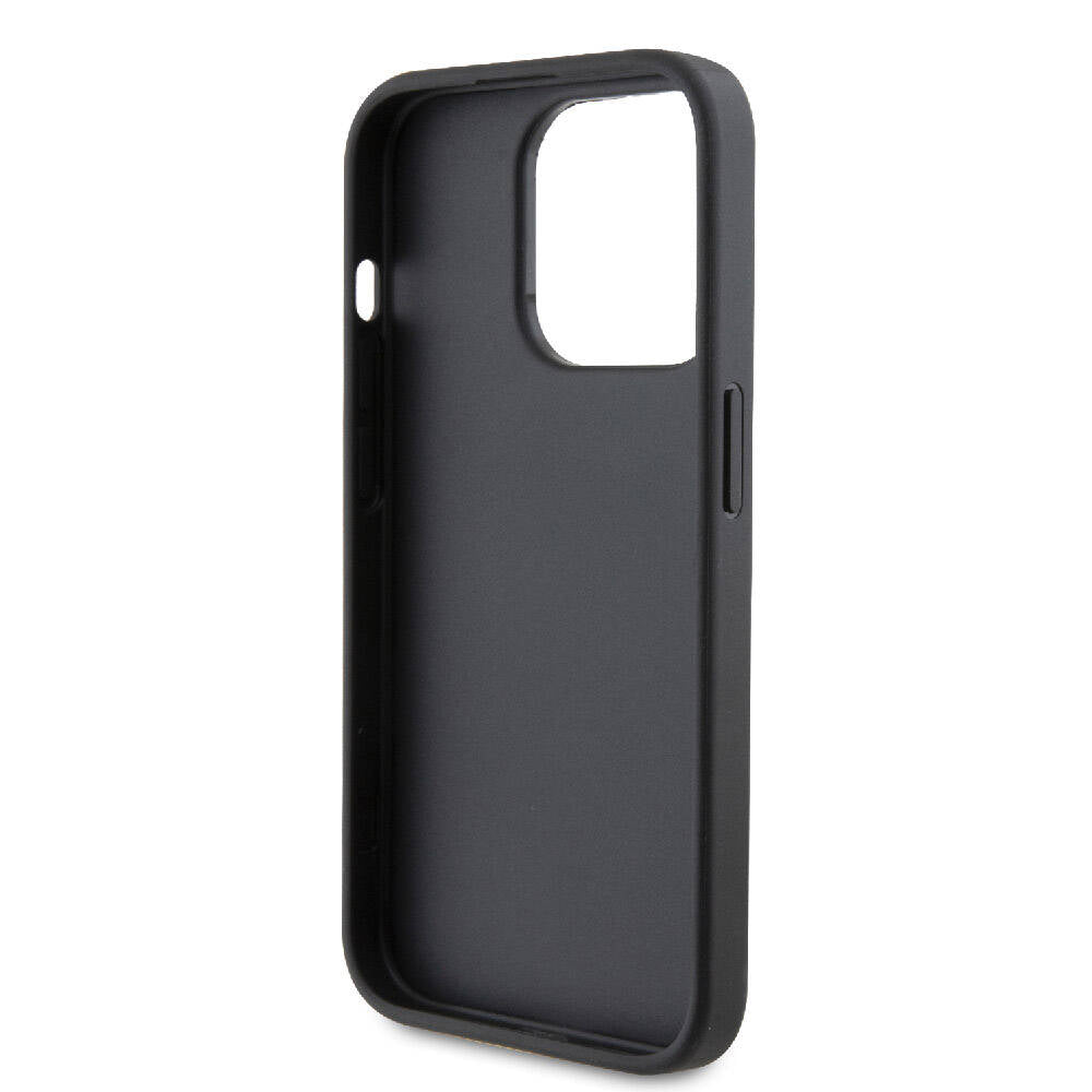 Apple iPhone 15 Pro Kılıf Karl Lagerfeld Orjinal Lisanslı Metal Logo Kartlıklı Saffiano Kapak Siyah