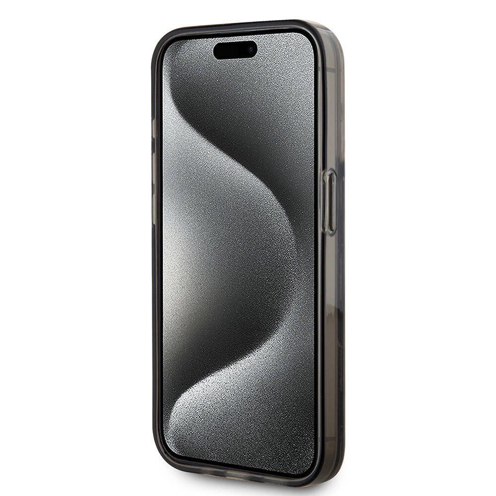 Apple iPhone 15 Pro Kılıf Karl Lagerfeld Orjinal Lisanslı Simli KL Yazılı Monogram Gradıent Kapak Siyah