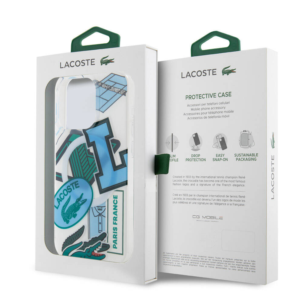 Apple iPhone 15 Pro Kılıf Lacoste Orjinal Lisanslı M-safe Şarj Özellikli Çift Katmanlı Yamalar Desenli Kapak Yeşil