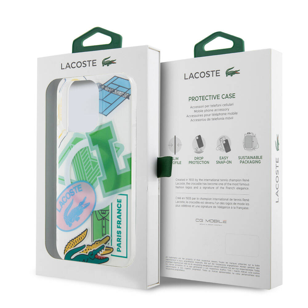 Apple iPhone 15 Pro Kılıf Lacoste Orjinal Lisanslı M-safe Şarj Özellikli Çift Katmanlı Yamalar Desenli Kapak Yeşil
