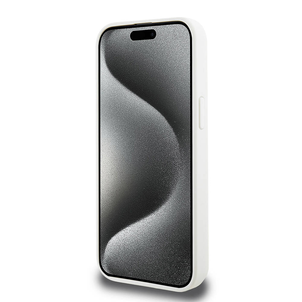 Apple iPhone 15 Pro Kılıf Lacoste Orjinal Lisanslı M-safe Şarj Özellikli PU Deri Görünümlü Kartlıklı Karışık Monogram Desenli Kapak Beyaz