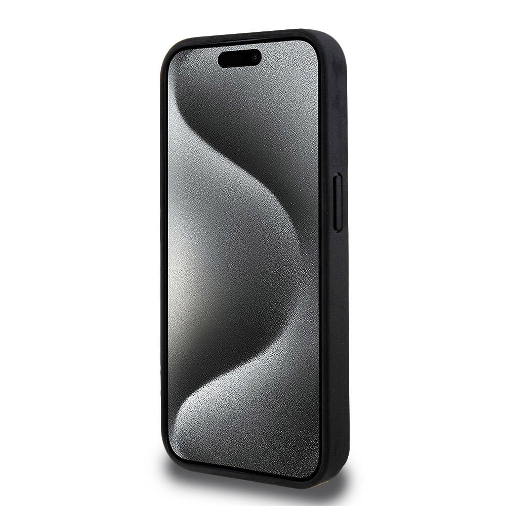 Apple iPhone 15 Pro Kılıf Lacoste Orjinal Lisanslı M-safe Şarj Özellikli PU Deri Görünümlü Kartlıklı Karışık Monogram Desenli Kapak Lacivert
