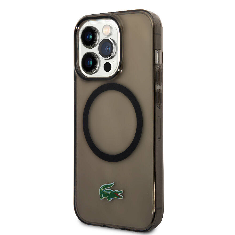 Apple iPhone 15 Pro Kılıf Lacoste Orjinal Lisanslı M-safe Şarj Özellikli Transparan Timsah Logo Baskılı Kapak Mavi Açık