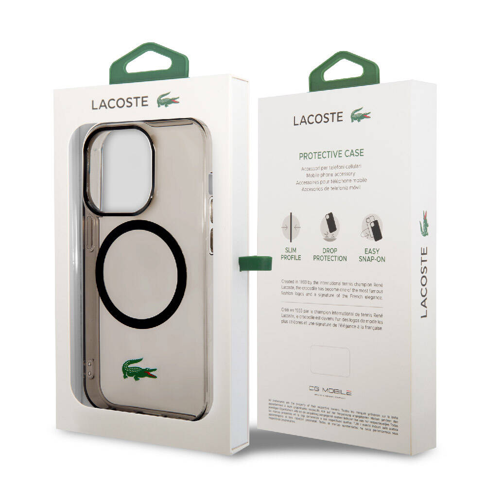Apple iPhone 15 Pro Kılıf Lacoste Orjinal Lisanslı M-safe Şarj Özellikli Transparan Timsah Logo Baskılı Kapak Mavi Açık