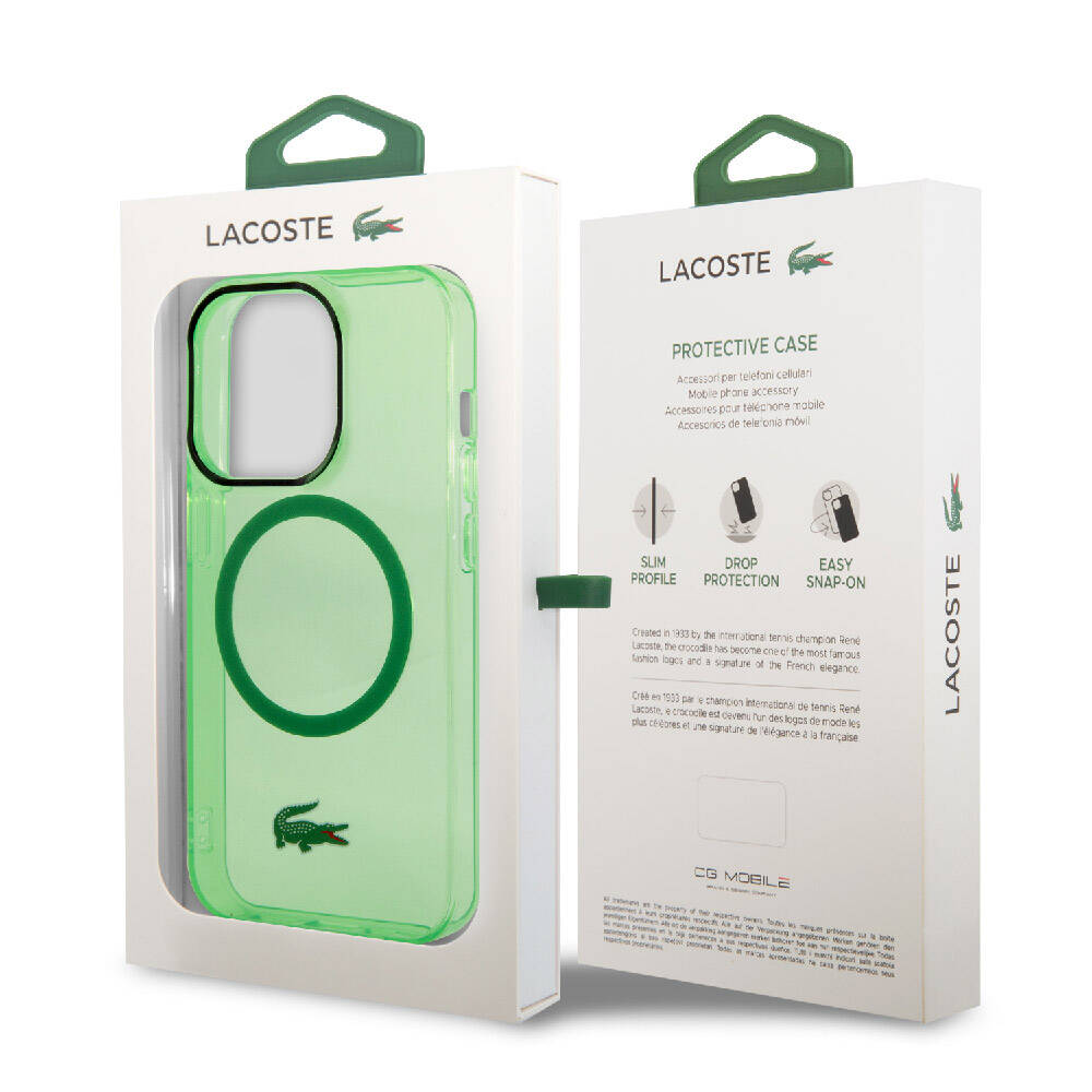 Apple iPhone 15 Pro Kılıf Lacoste Orjinal Lisanslı M-safe Şarj Özellikli Transparan Timsah Logo Baskılı Kapak Mavi Açık